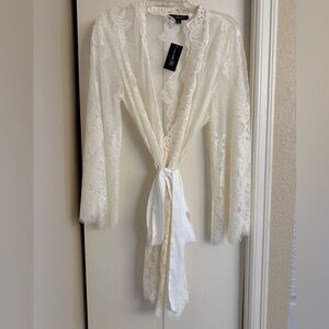 Bridal Lace Tie-Front Robe - Ivory size Large